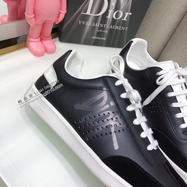 Dior明星同款平底圓頭運動鞋 迪奧2021春夏最新情侶款系帶休閒小白鞋 CD字母logo小蜜蜂印花拼色德訓鞋 dx3511